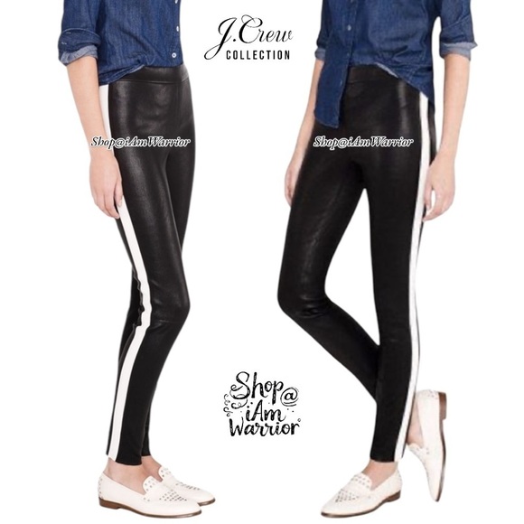 J.Crew Collection genuine leather racing stripe pull on legging *shop@iamwarrior - Picture 2 of 12